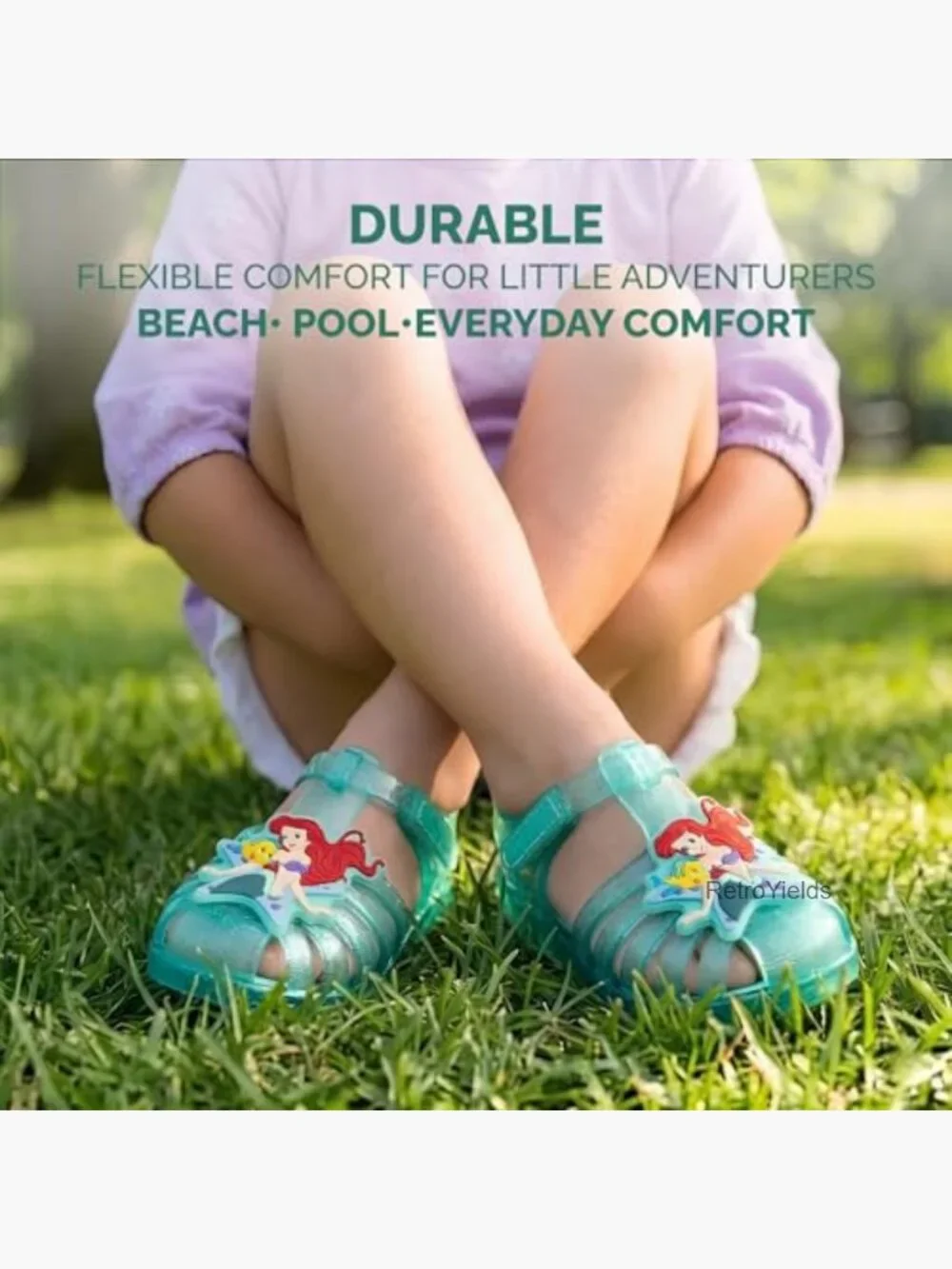 Girls Jelly Sandals with Stitch Charm Hook-and-Loop Closure Non-Slip Sole